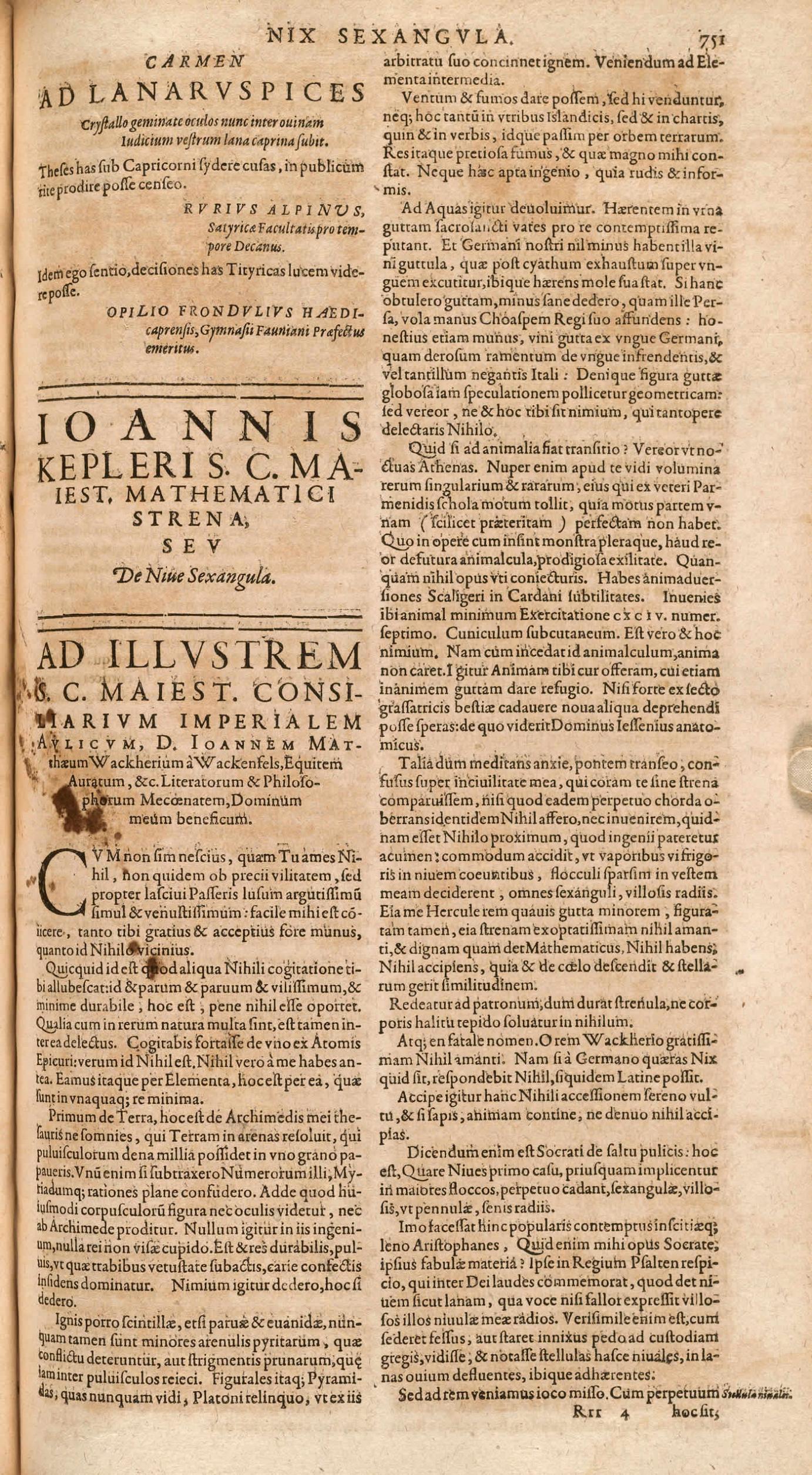 Image 2 from JOHANNES KEPLER (1571 - 1630). "Strena seu de Nive Sexangula" in <em>Amphitheatrum Sapientiae Socraticae Joco-seriae</em>, Caspar Dornau, ed. Hanau: Daniel and David Aubrii & Clementis Schleichius, 1619.
