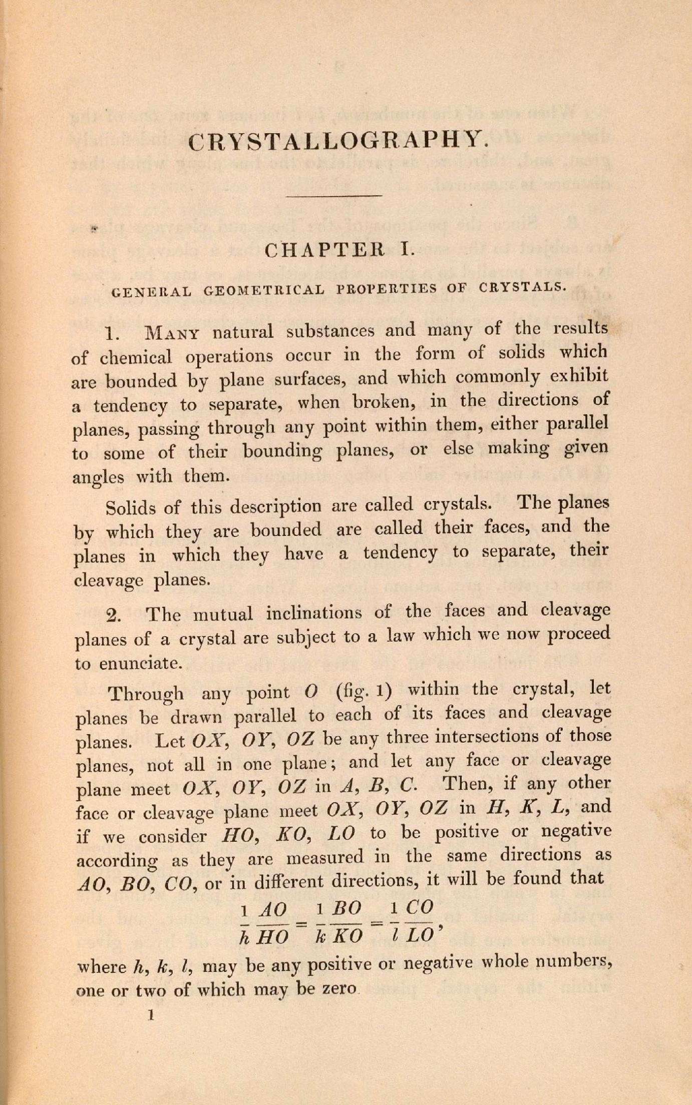 First page from WILLIAM MILLER (1801 - 1880). Treatise on Crystallography. Cambridge: For J. & J.J. Deighton, [etc.], 1839.