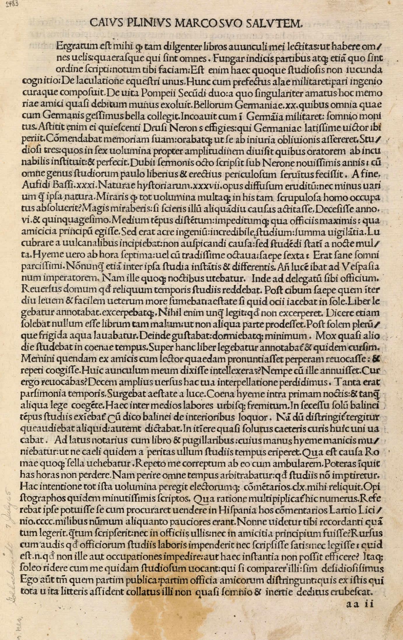 Image from GAIUS PLINIUS SECUNDUS. (23 - 79 A.D.). Naturalis Historiae. Venice: Rainaldi de Nouimagio, 1483.