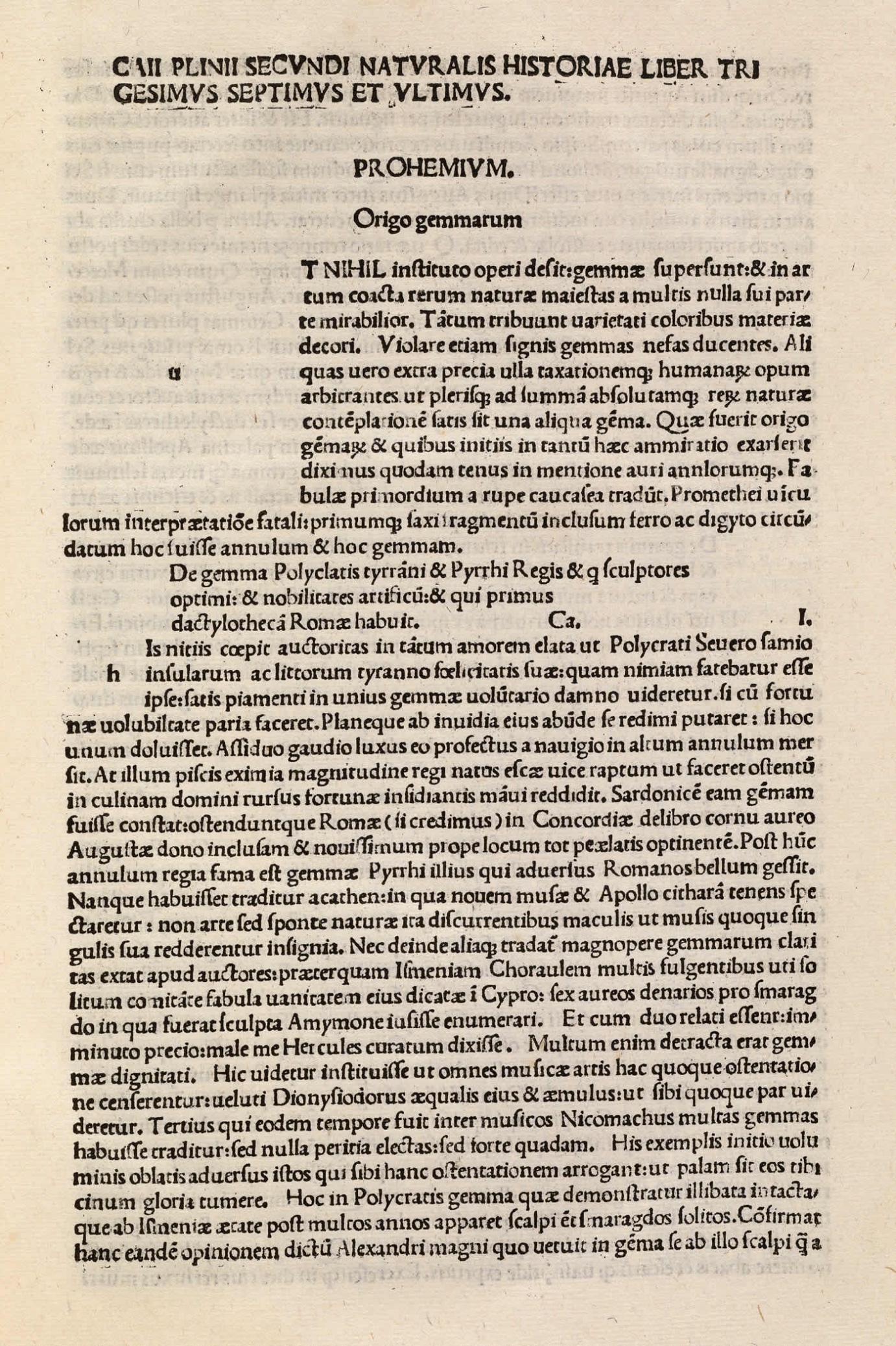 Image 2 from GAIUS PLINIUS SECUNDUS. (23 - 79 A.D.). Naturalis Historiae. Venice: Rainaldi de Nouimagio, 1483.